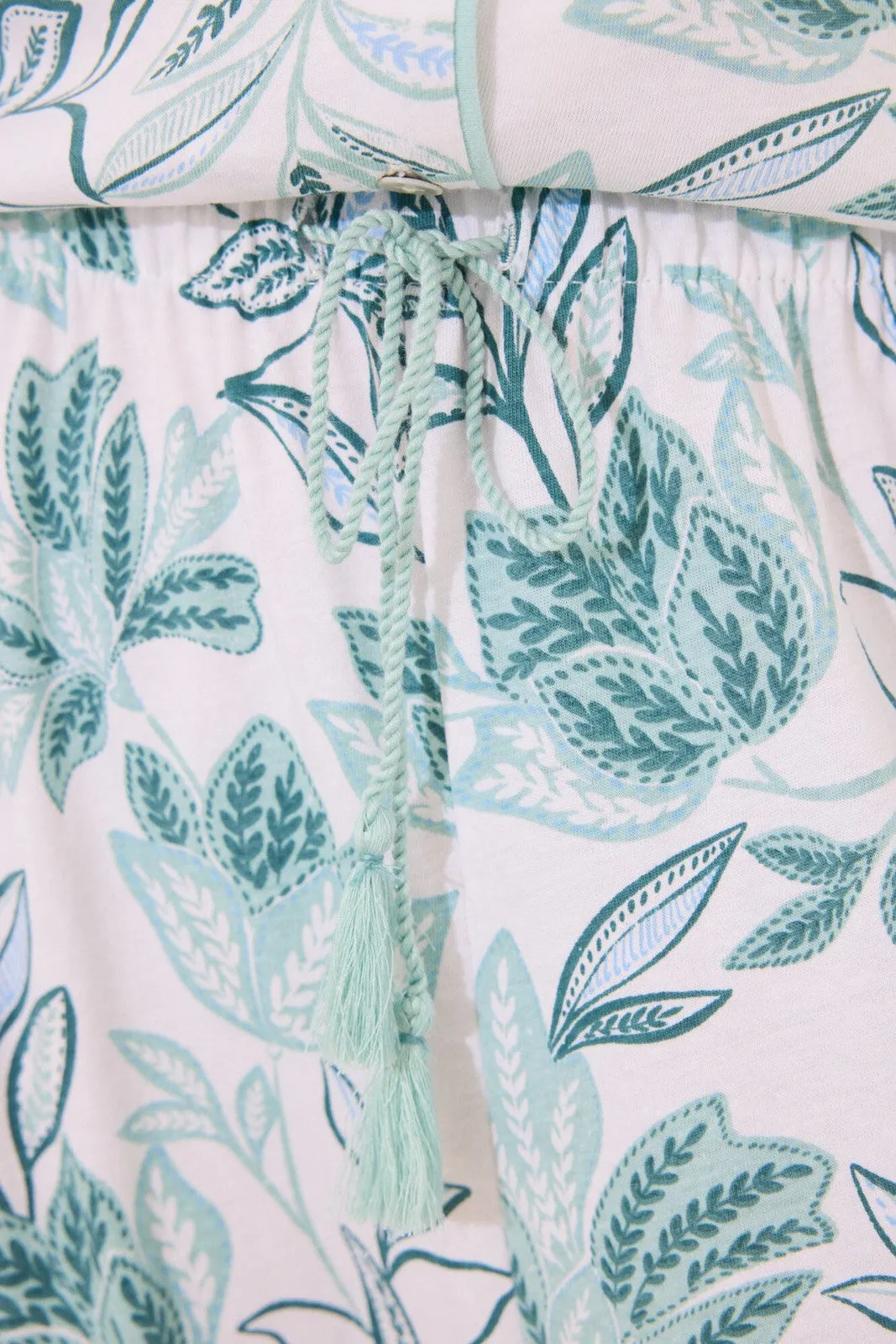 100% cotton classic pyjamas with green flowers - White
