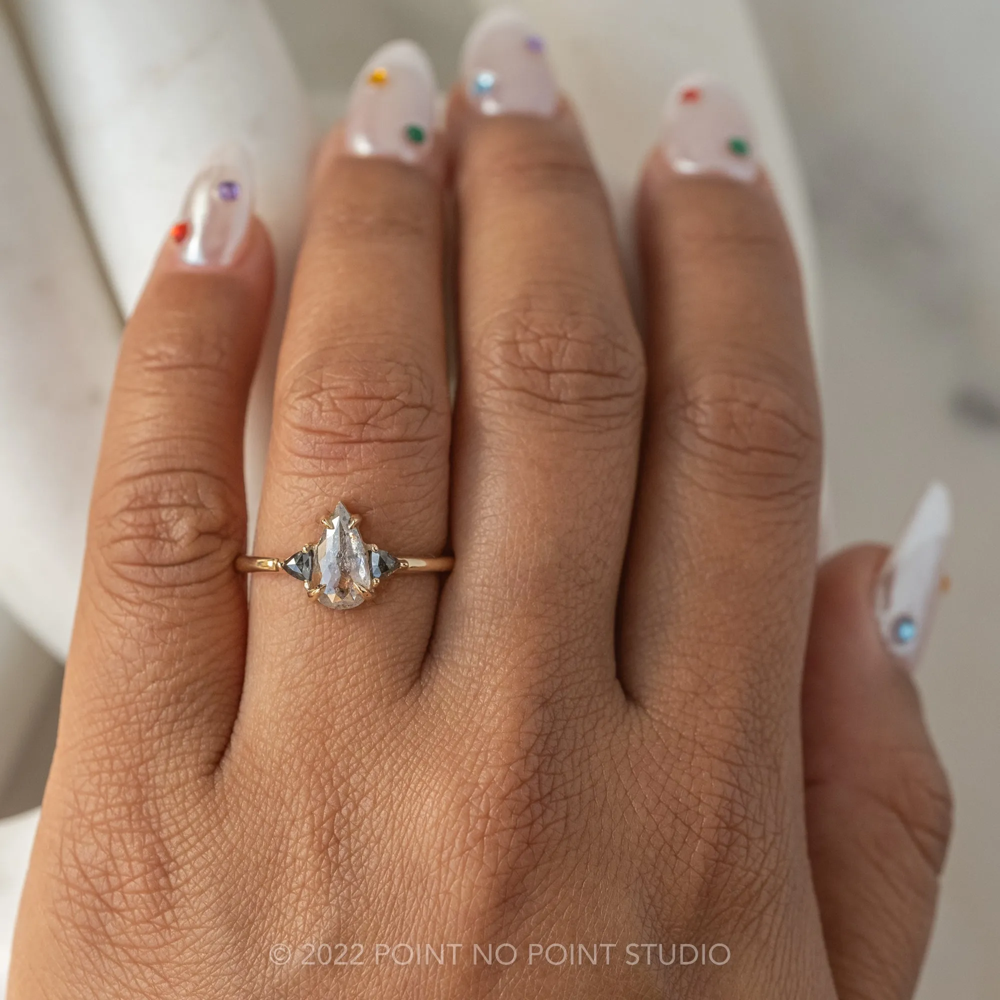1.23 Carat Orange Salt and Pepper Pear Diamond Engagement Ring, Zoe Setting, 14k Yellow Gold