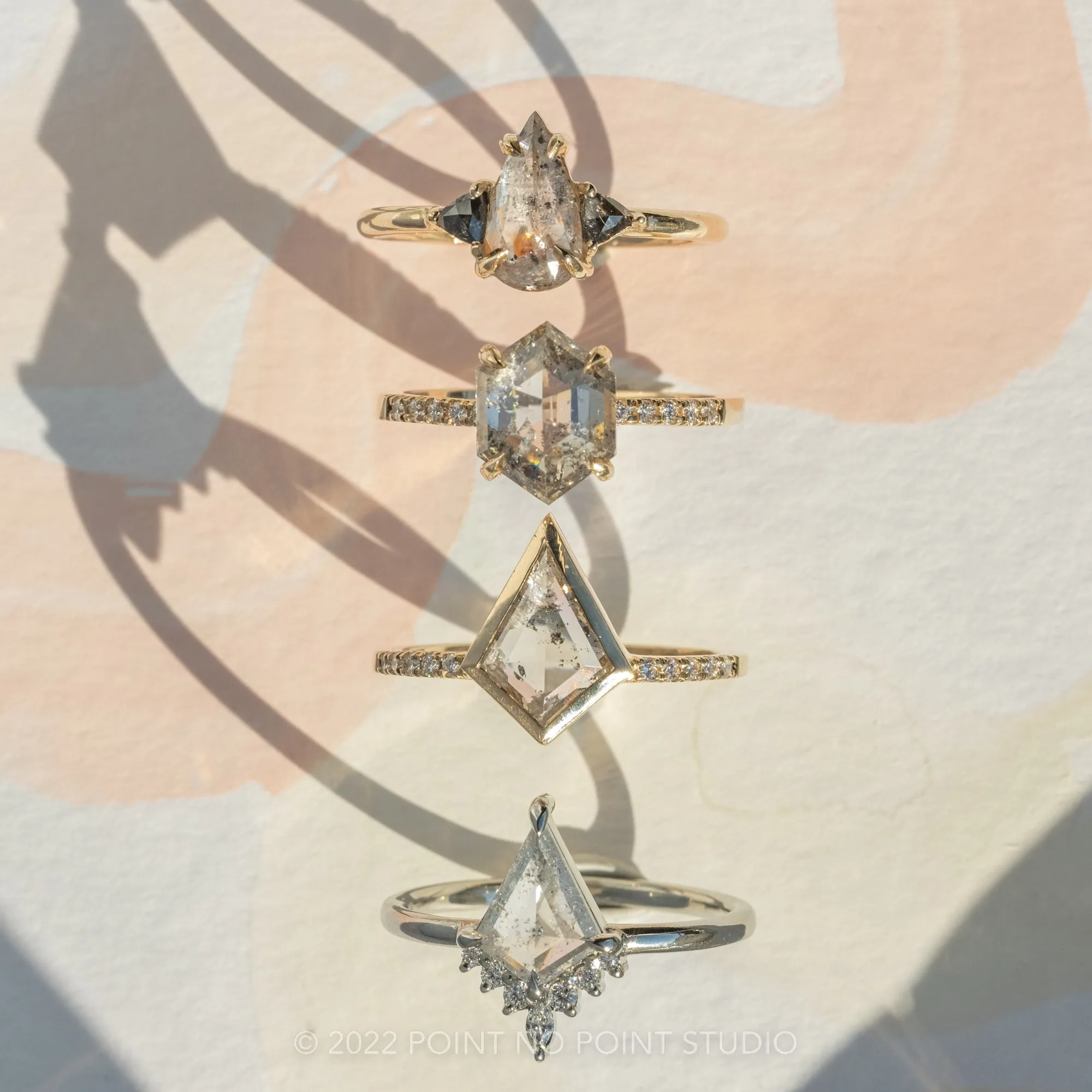 1.23 Carat Orange Salt and Pepper Pear Diamond Engagement Ring, Zoe Setting, 14k Yellow Gold