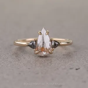 1.23 Carat Orange Salt and Pepper Pear Diamond Engagement Ring, Zoe Setting, 14k Yellow Gold