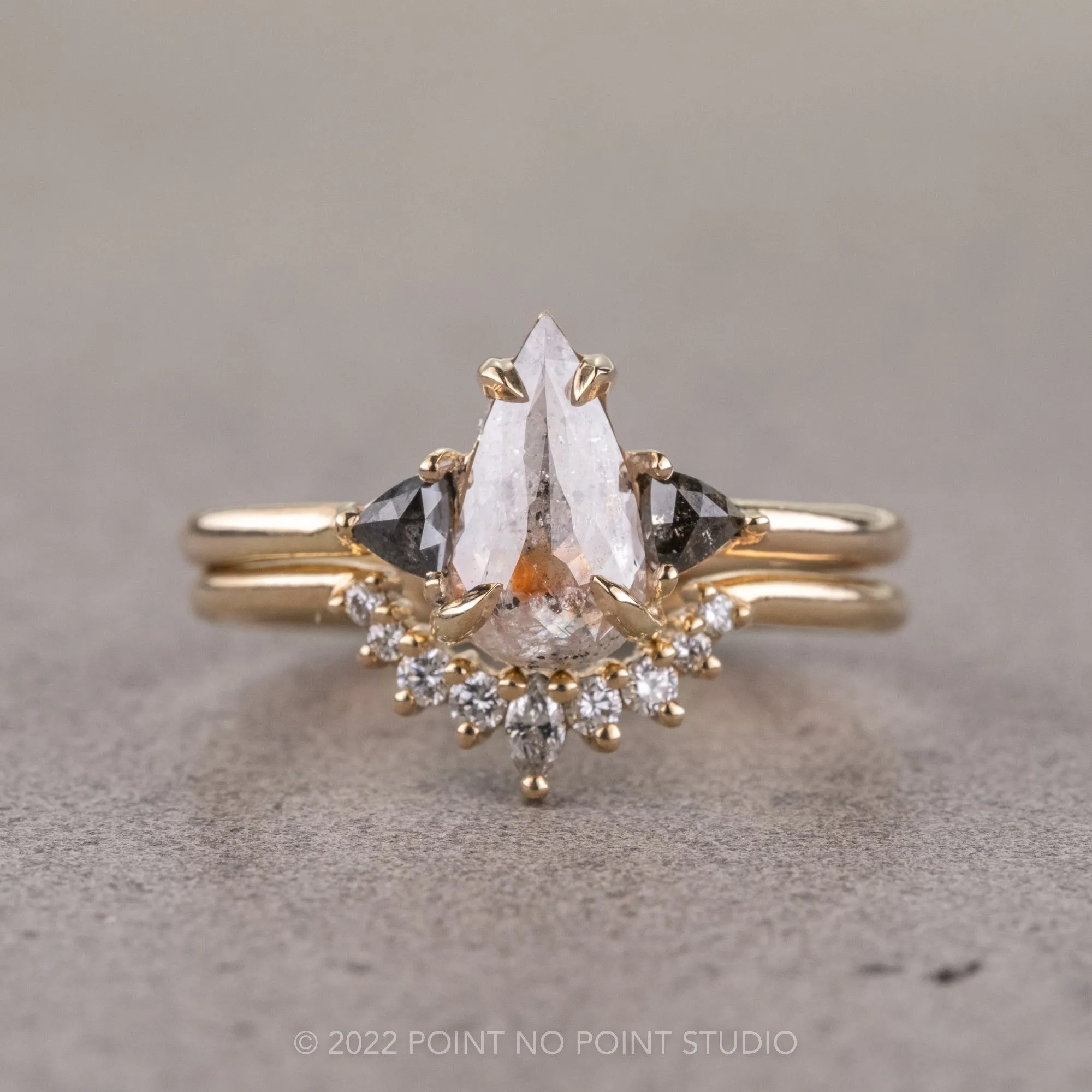 1.23 Carat Orange Salt and Pepper Pear Diamond Engagement Ring, Zoe Setting, 14k Yellow Gold
