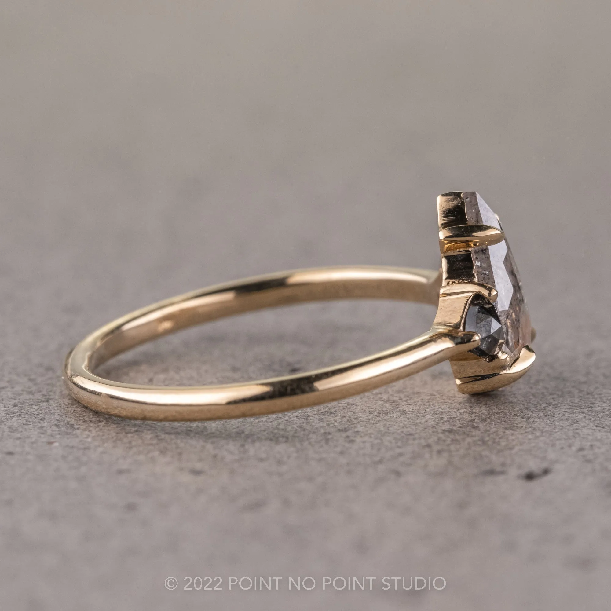 1.23 Carat Orange Salt and Pepper Pear Diamond Engagement Ring, Zoe Setting, 14k Yellow Gold