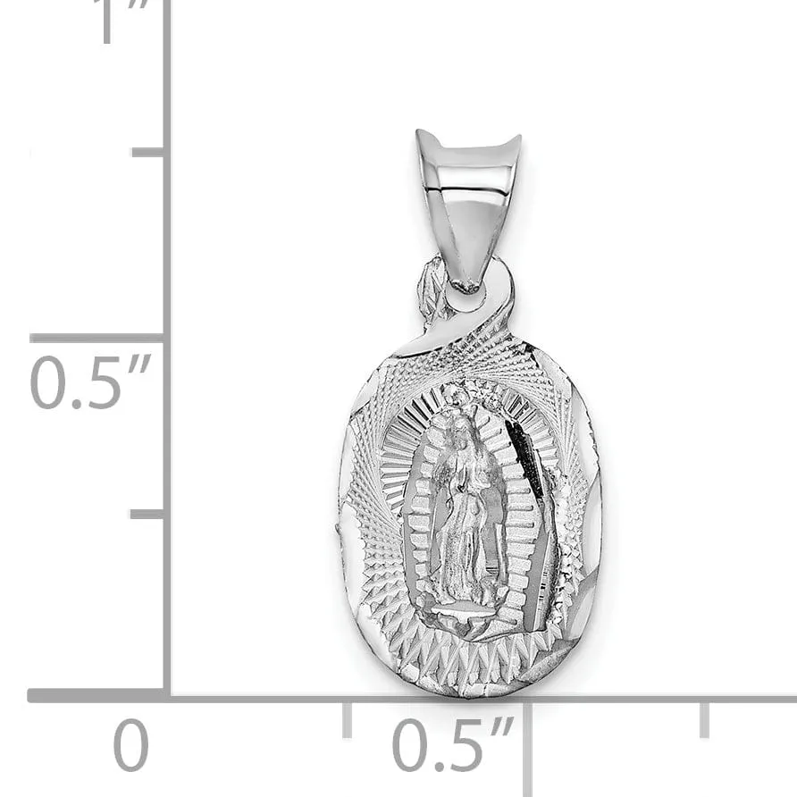 14k White Gold Our Lady of Guadalupe Oval Charm