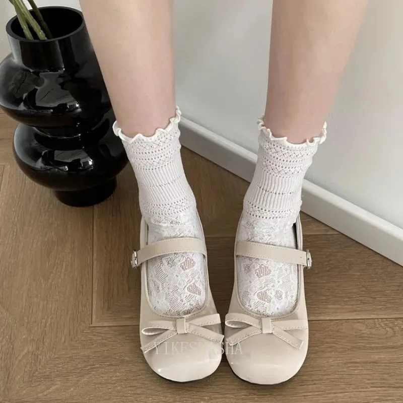 2024 New Sweet Vintage Mary Janes Shoes Women Lolita Kawaii Shoes Female Bow-knot Cute Designer Shoes Pink Heels