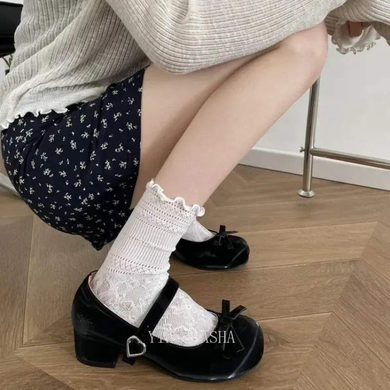 2024 New Sweet Vintage Mary Janes Shoes Women Lolita Kawaii Shoes Female Bow-knot Cute Designer Shoes Pink Heels