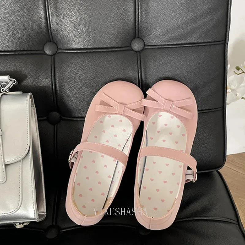 2024 New Sweet Vintage Mary Janes Shoes Women Lolita Kawaii Shoes Female Bow-knot Cute Designer Shoes Pink Heels