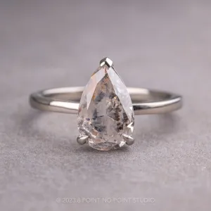 2.50 Carat Salt and Pepper Pear Diamond Engagement Ring, Basket Jane Setting, 14k White Gold