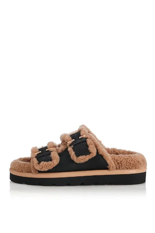 ALIAS MAE - SAINT SANDAL - BLACK LEATHER / SHEARLING