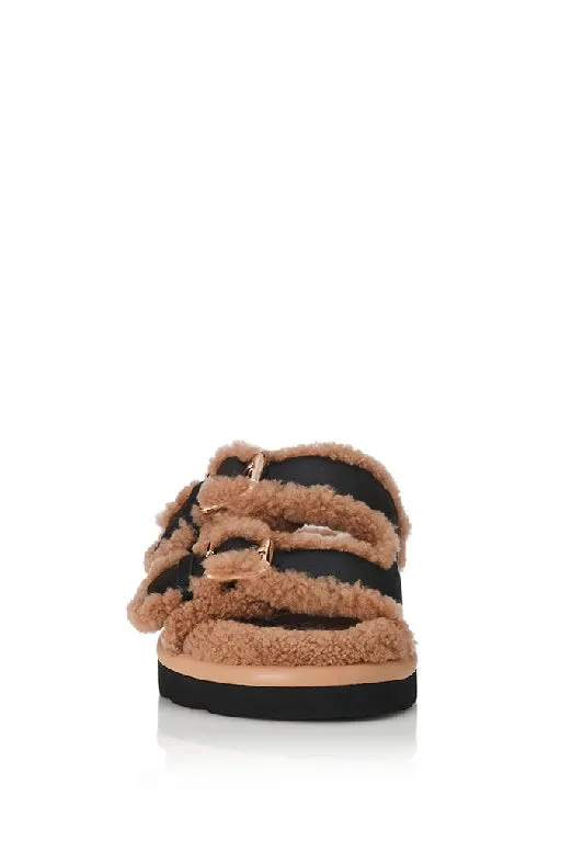 ALIAS MAE - SAINT SANDAL - BLACK LEATHER / SHEARLING