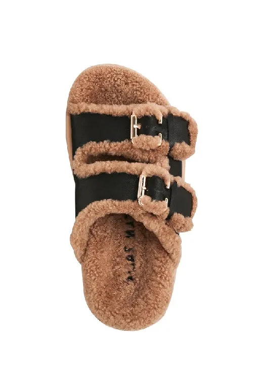 ALIAS MAE - SAINT SANDAL - BLACK LEATHER / SHEARLING