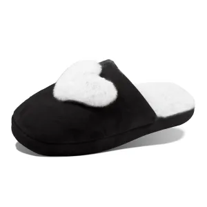 Amanda Blue Black-White Plush Heart Slippers (Small 6-7)