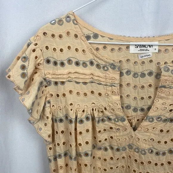 ANTHROPOLOGIE SAM &amp; LAVI Chloe Eyelet Ruffle Mini Dress or Coverup - Size Small