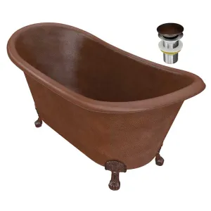Anzzi Aeris 66 in. Handmade Copper Double Slipper Clawfoot Non-Whirlpool Bathtub in Hammered Antique Copper
