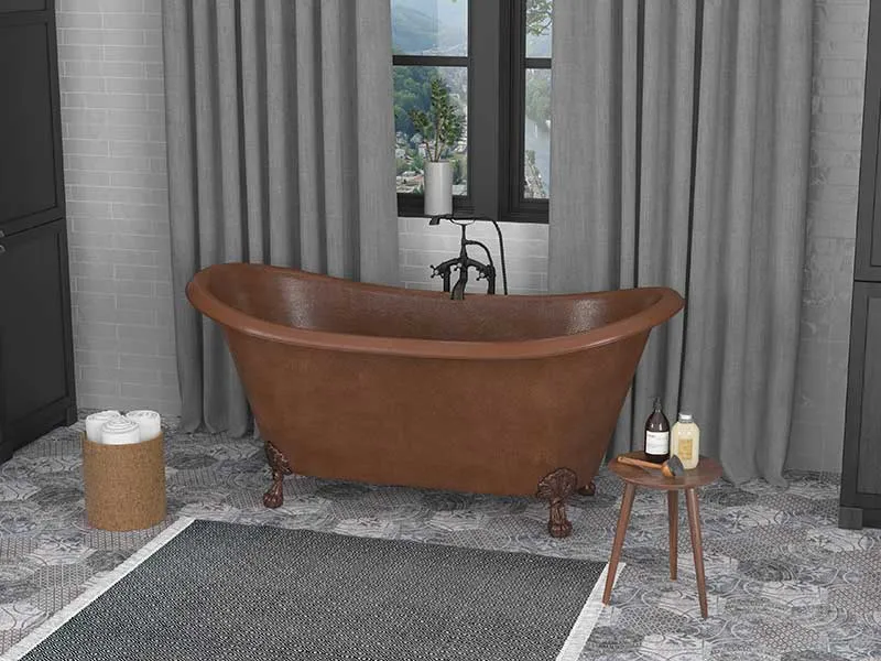 Anzzi Aeris 66 in. Handmade Copper Double Slipper Clawfoot Non-Whirlpool Bathtub in Hammered Antique Copper