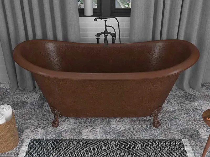 Anzzi Aeris 66 in. Handmade Copper Double Slipper Clawfoot Non-Whirlpool Bathtub in Hammered Antique Copper