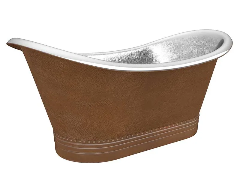 Anzzi Bali 67 in. Handmade Copper Double Slipper Flatbottom Non-Whirlpool Bathtub in Hammered Antique Copper