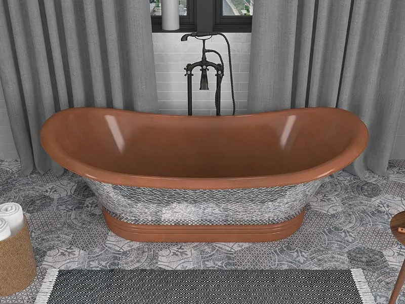 Anzzi Banten 68 in. Handmade Copper Double Slipper Flatbottom Non-Whirlpool Bathtub in Polished Antique Copper