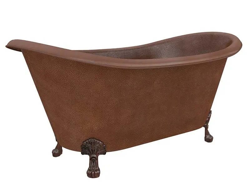 Anzzi Iida 66 in. Handmade Copper Double Slipper Clawfoot Non-Whirlpool Bathtub in Hammered Antique Copper
