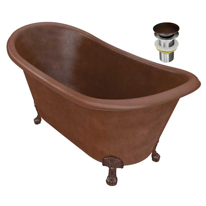 Anzzi Iida 66 in. Handmade Copper Double Slipper Clawfoot Non-Whirlpool Bathtub in Hammered Antique Copper