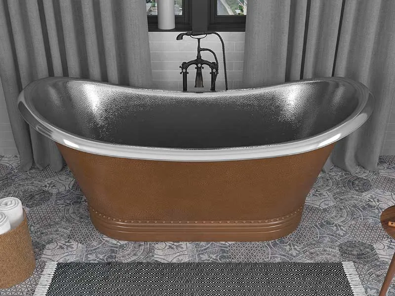 Anzzi Ionian 67 in. Handmade Copper Double Slipper Flatbottom Non-Whirlpool Bathtub in Hammered Antique Copper
