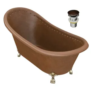Anzzi Java 66 in. Handmade Copper Slipper Clawfoot Non-Whirlpool Bathtub in Hammered Antique Copper