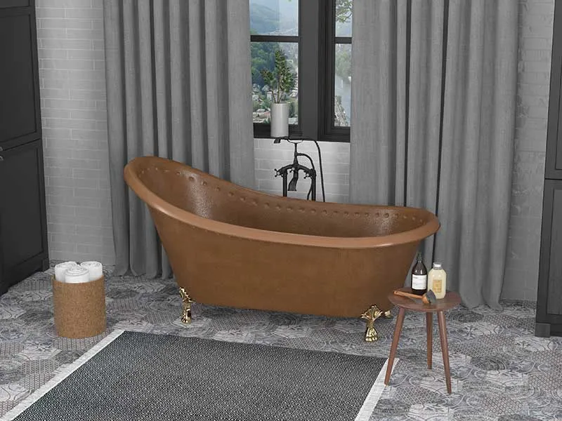 Anzzi Java 66 in. Handmade Copper Slipper Clawfoot Non-Whirlpool Bathtub in Hammered Antique Copper