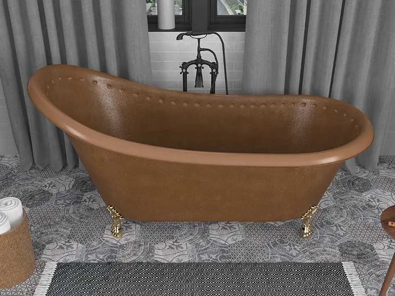 Anzzi Java 66 in. Handmade Copper Slipper Clawfoot Non-Whirlpool Bathtub in Hammered Antique Copper