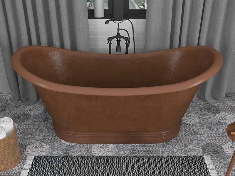 Anzzi Nero 70 in. Handmade Copper Double Slipper Flatbottom Non-Whirlpool Bathtub in Hammered Antique Copper