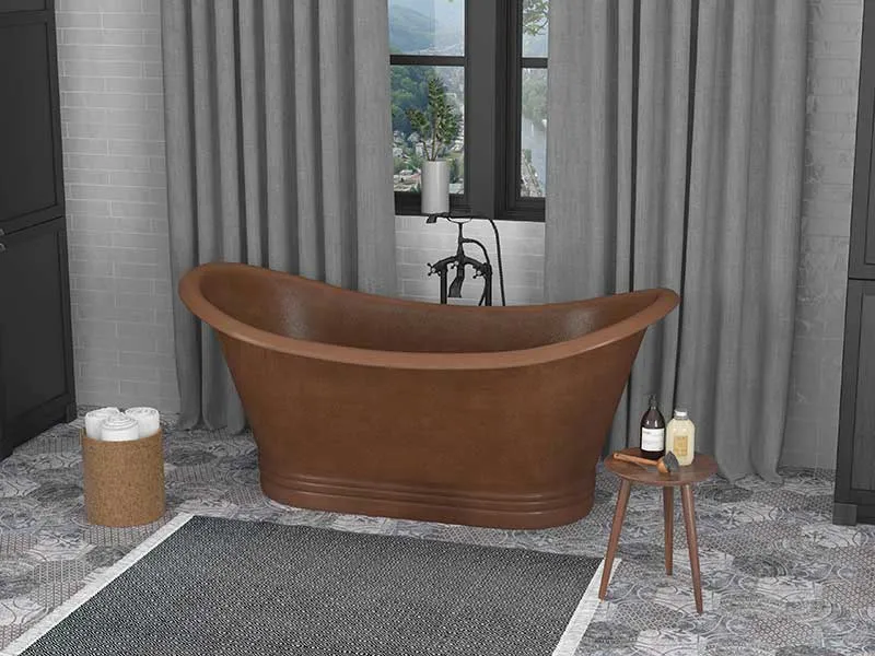 Anzzi Nero 70 in. Handmade Copper Double Slipper Flatbottom Non-Whirlpool Bathtub in Hammered Antique Copper