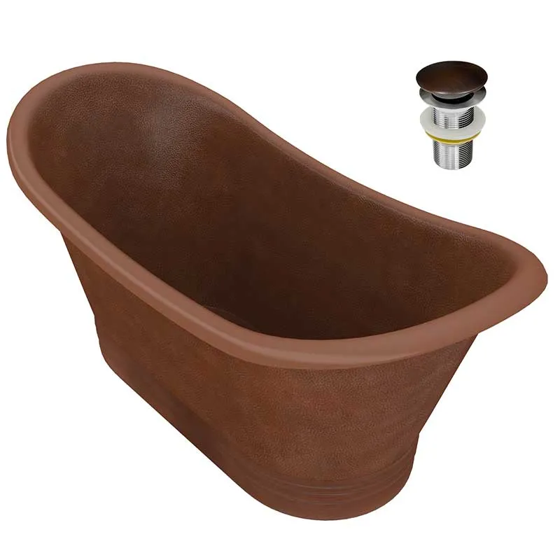 Anzzi Nero 70 in. Handmade Copper Double Slipper Flatbottom Non-Whirlpool Bathtub in Hammered Antique Copper