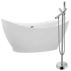 Anzzi Reginald 68 in. Acrylic Soaking Bathtub in White with Havasu Faucet in Brushed Nickel