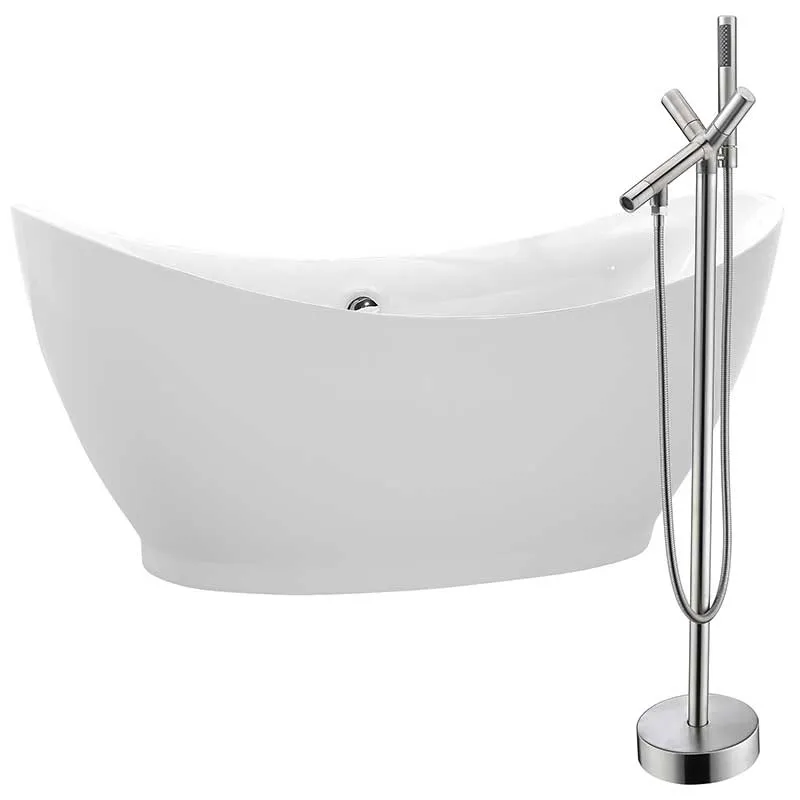 Anzzi Reginald 68 in. Acrylic Soaking Bathtub in White with Havasu Faucet in Brushed Nickel