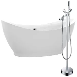 Anzzi Reginald 68 in. Acrylic Soaking Bathtub in White with Havasu Faucet in Polished Chrome