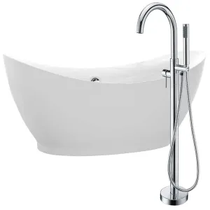 Anzzi Reginald 68 in. Acrylic Soaking Bathtub in White with Kros Faucet in Polished Chrome