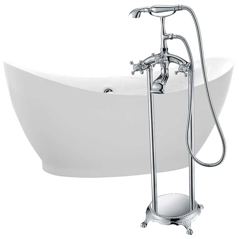 Anzzi Reginald 68 in. Acrylic Soaking Bathtub in White with Tugela Faucet in Polished Chrome