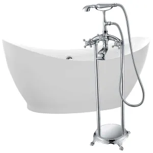 Anzzi Reginald 68 in. Acrylic Soaking Bathtub in White with Tugela Faucet in Polished Chrome