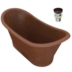 Anzzi Sumatra 70 in. Handmade Copper Double Slipper Flatbottom Non-Whirlpool Bathtub in Hammered Antique Copper