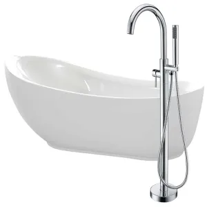 Anzzi Talyah 71 in. Acrylic Flatbottom Non-Whirlpool Bathtub in White with Kros Faucet in Polished Chrome