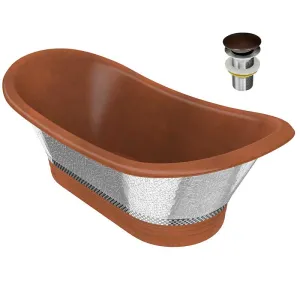 Anzzi Theodosius 68 in. Handmade Copper Double Slipper Flatbottom Non-Whirlpool Bathtub in Polished Antique Copper