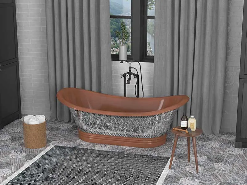Anzzi Theodosius 68 in. Handmade Copper Double Slipper Flatbottom Non-Whirlpool Bathtub in Polished Antique Copper