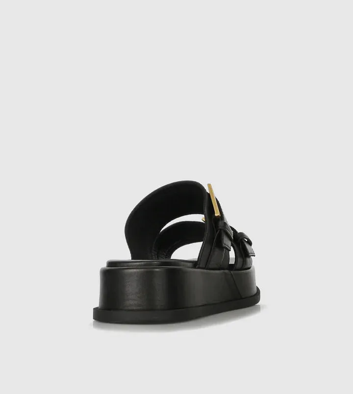 Beau Coops black slide with gold buckle 055-23506-RODU2