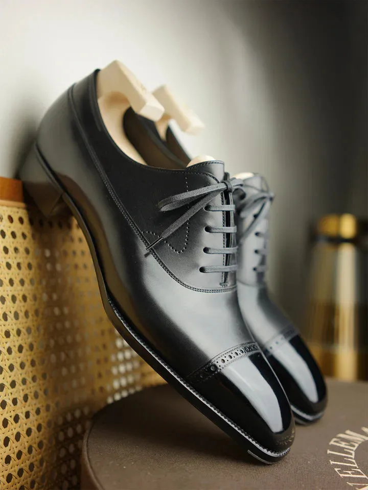 Black Leather Isolde Brogue Toe Cap Oxfords - Formal Shoes