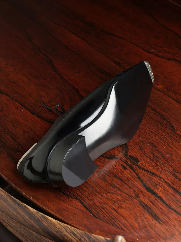 Black Leather Isolde Brogue Toe Cap Oxfords - Formal Shoes