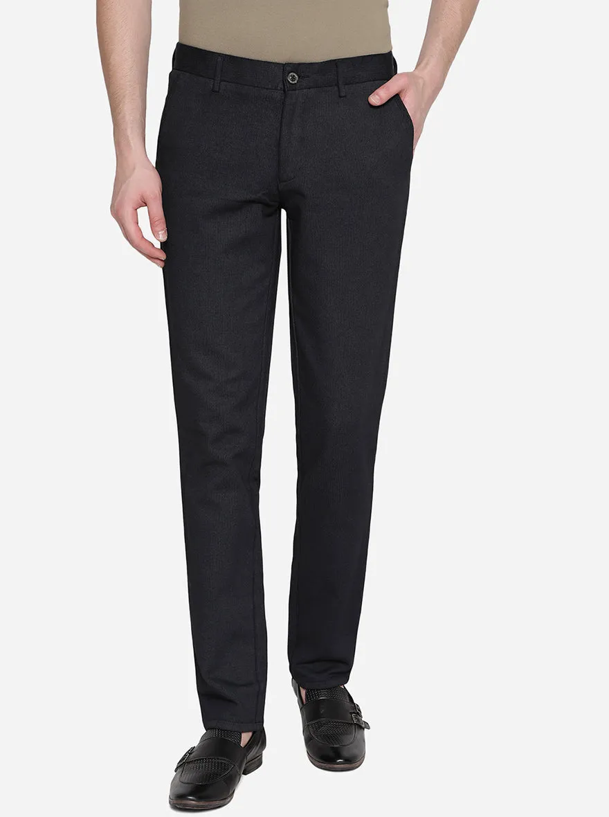 Black Solid Uno Fit Casual Trouser | JadeBlue