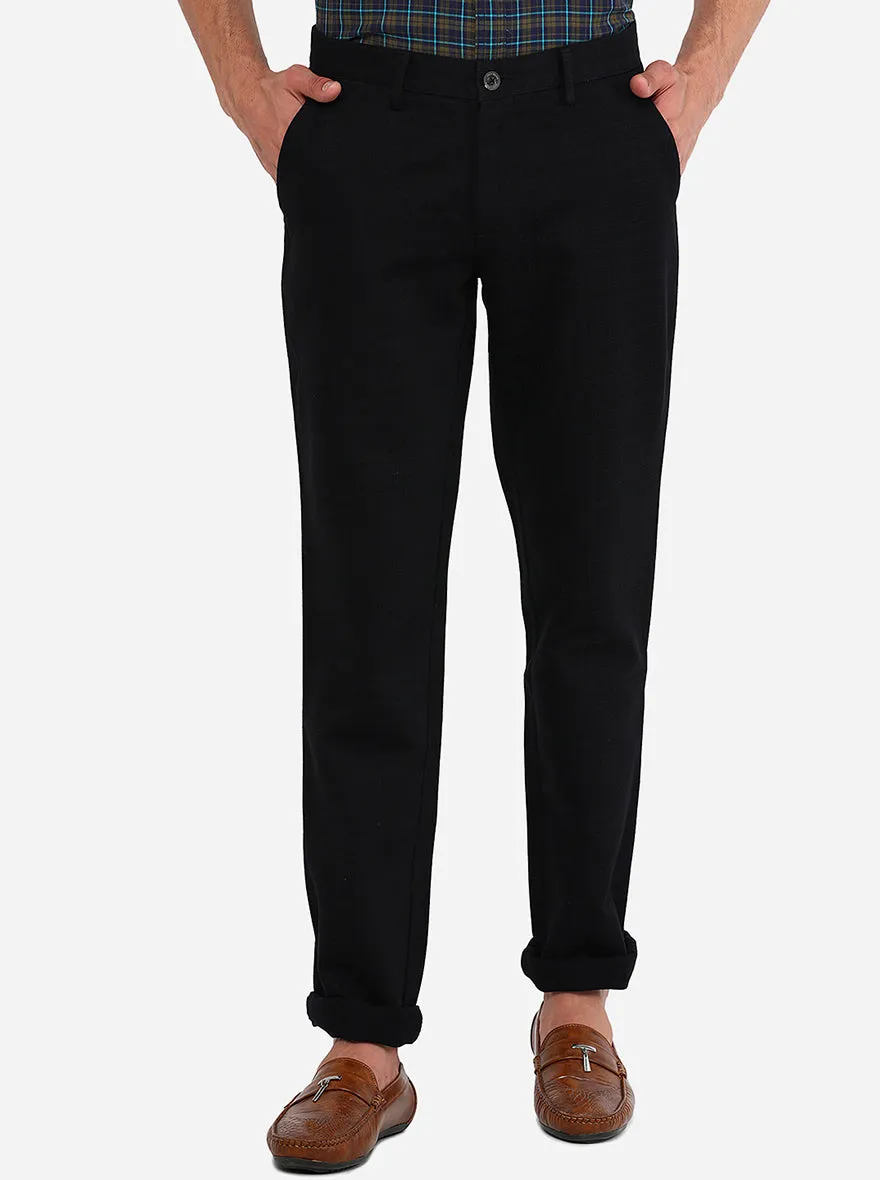Black Solid Uno Fit Casual Trouser | JadeBlue