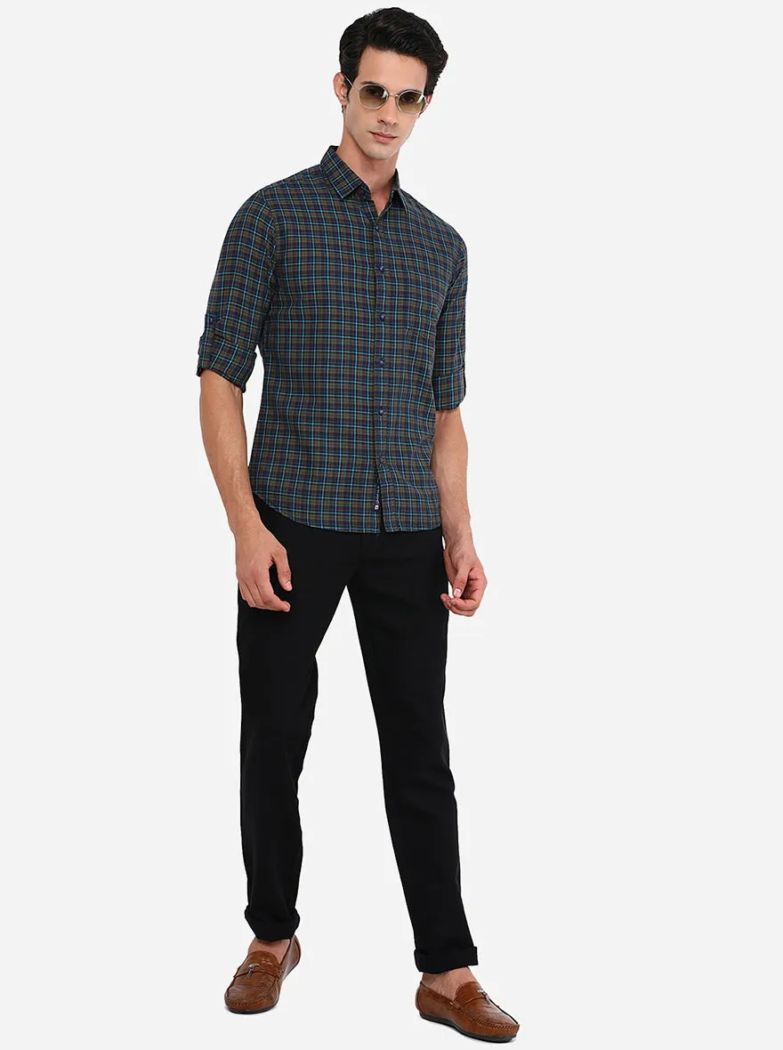 Black Solid Uno Fit Casual Trouser | JadeBlue