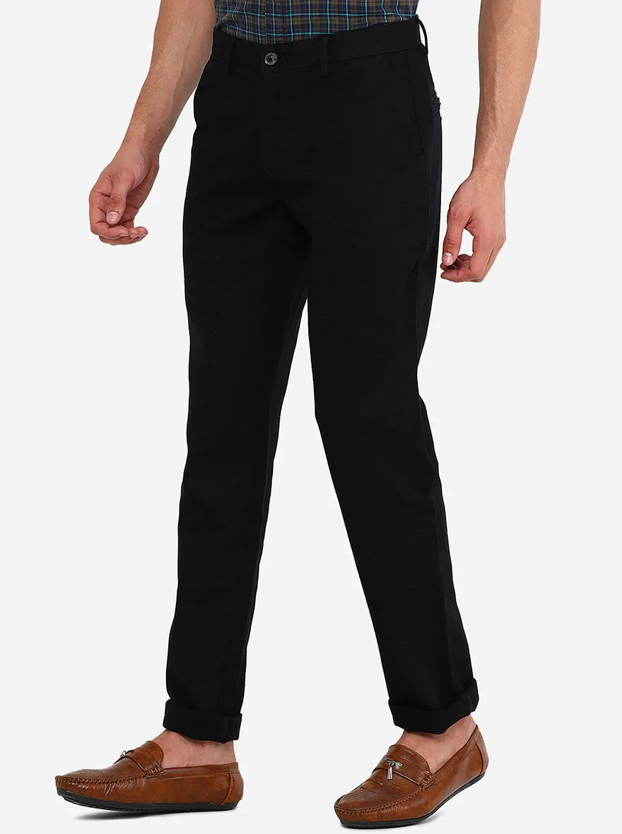 Black Solid Uno Fit Casual Trouser | JadeBlue
