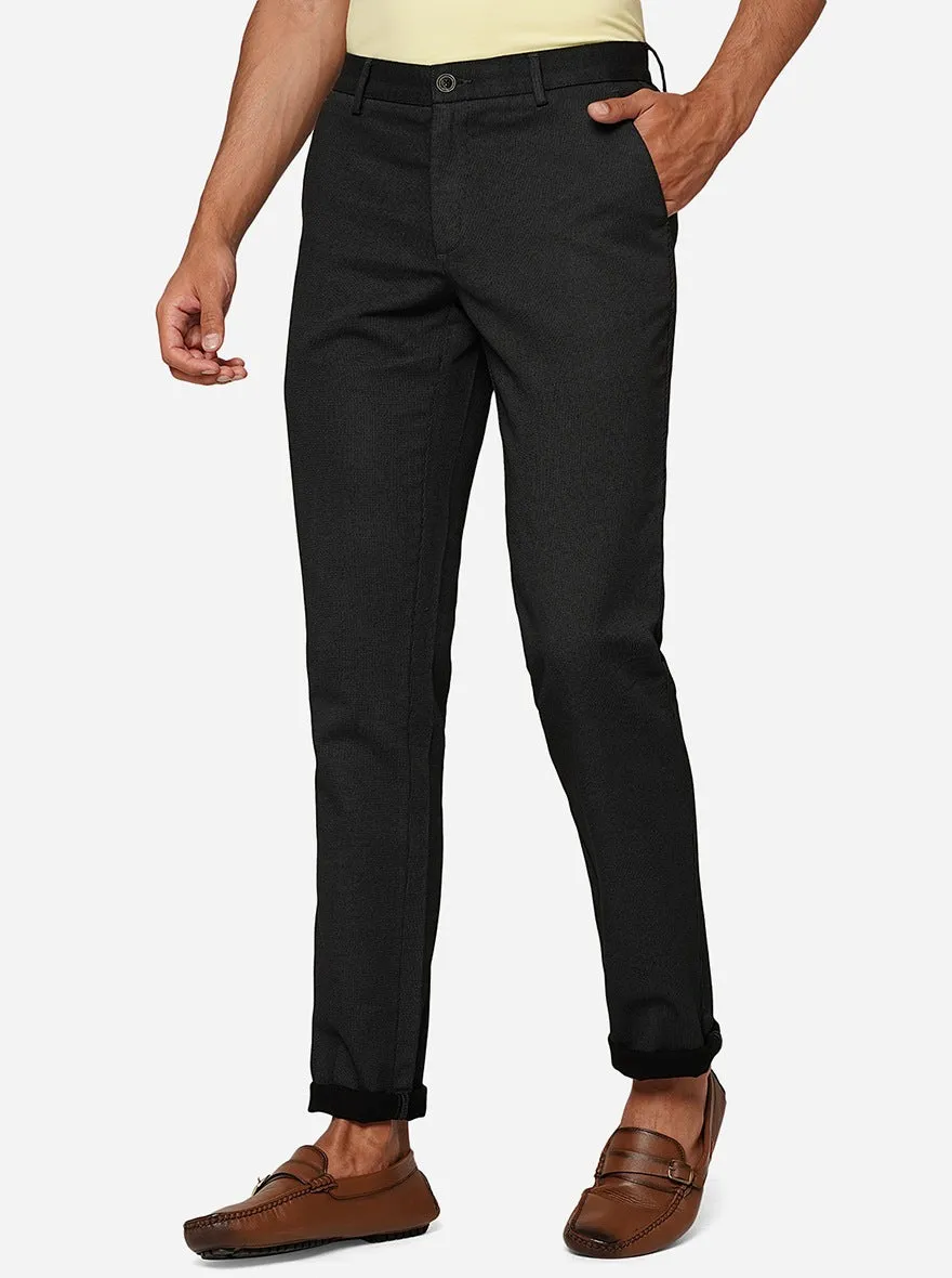 Black Solid Uno Fit Casual Trouser | JadeBlue