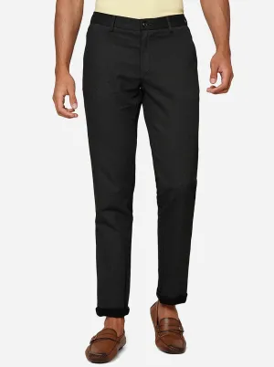Black Solid Uno Fit Casual Trouser | JadeBlue