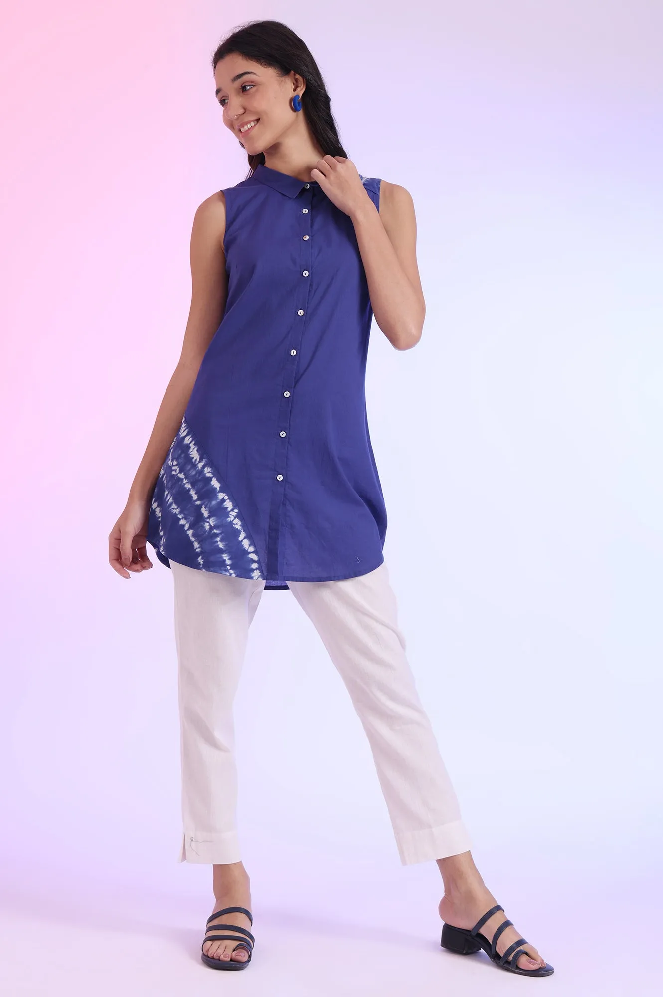Blue Solid Straight Pure Cotton Kurti